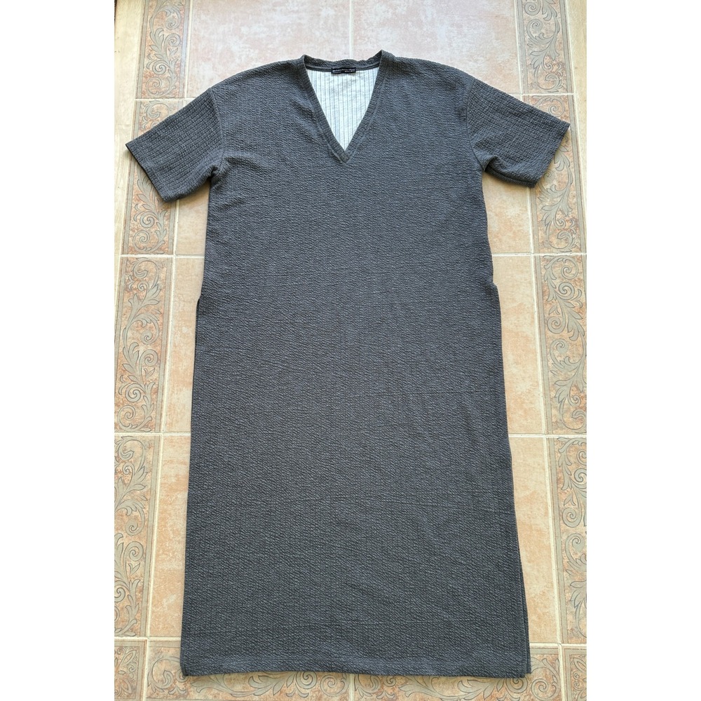 Zara‎ Trafaluc Gray Midi Dress V-Neck Short Sleeve Casual S